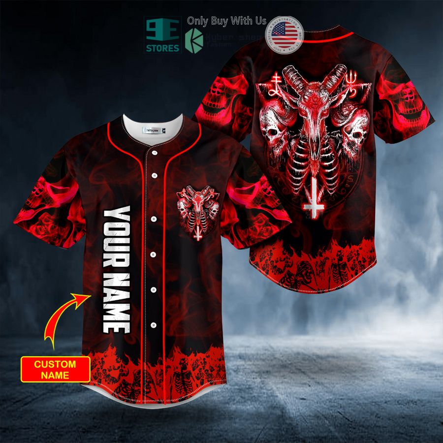 BEST Personalized Red Baphomet Evil Skull Custom Baseball Shirt