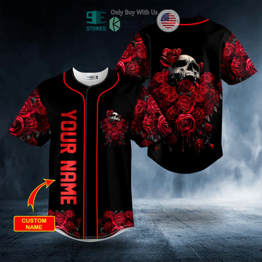 BEST Personalized Red Rose Killer Skull Custom Baseball Jersey