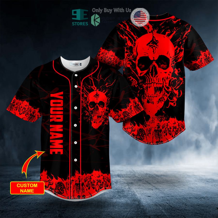 BEST Personalized Red Stream Flame Skull Custom Baseball Shirt