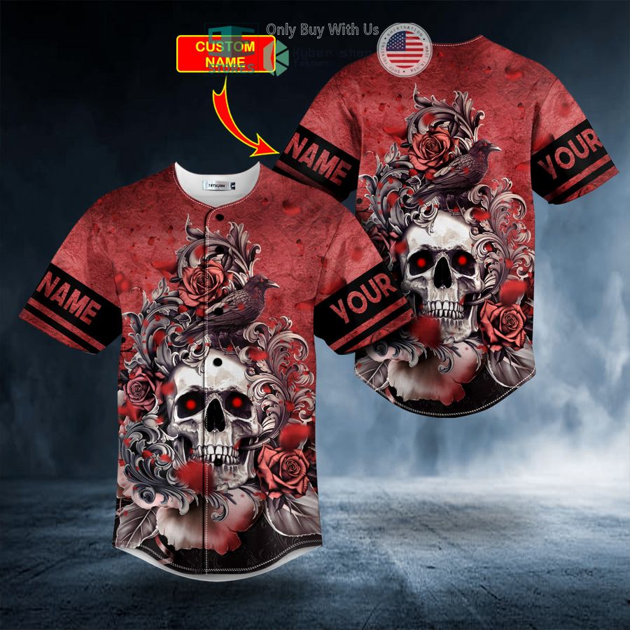 BEST Personalized Roses Raven Skull Custom Baseball Jersey