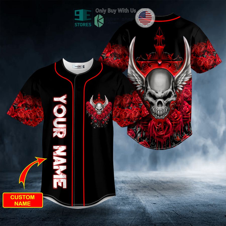 BEST Personalized Roses Winged Skull Custom Baseball Jersey