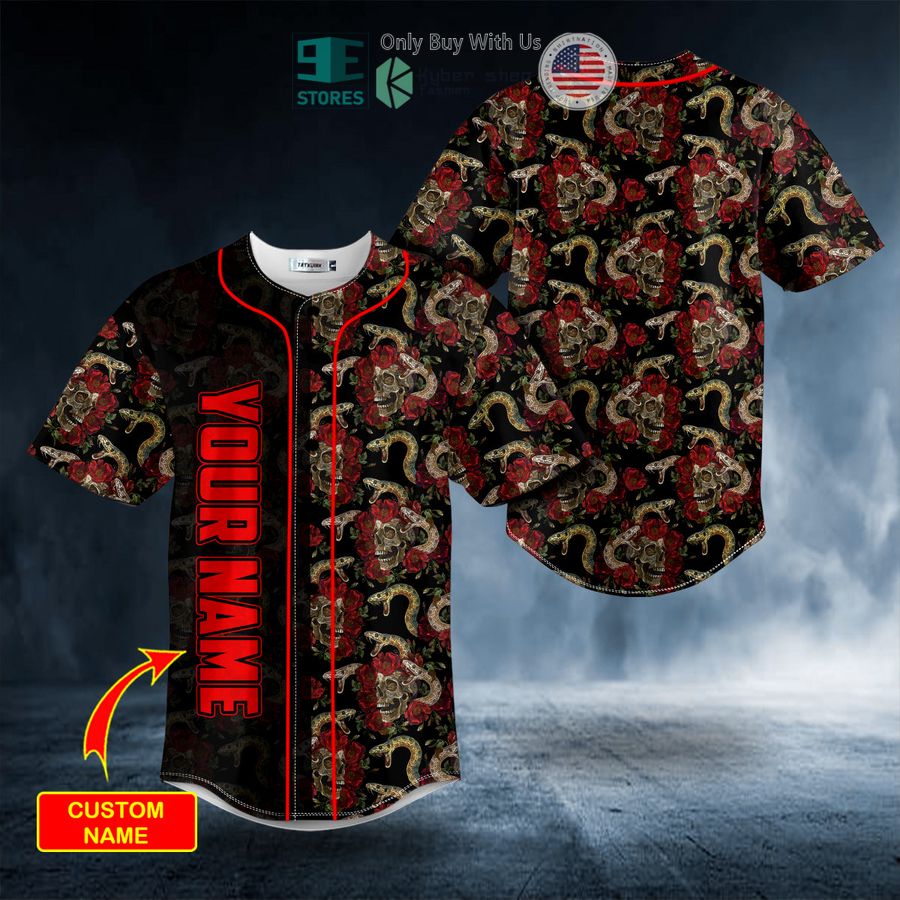 BEST Personalized Seamless Pattern Snake N Roses Sugar Skull Custom Baseball Jersey