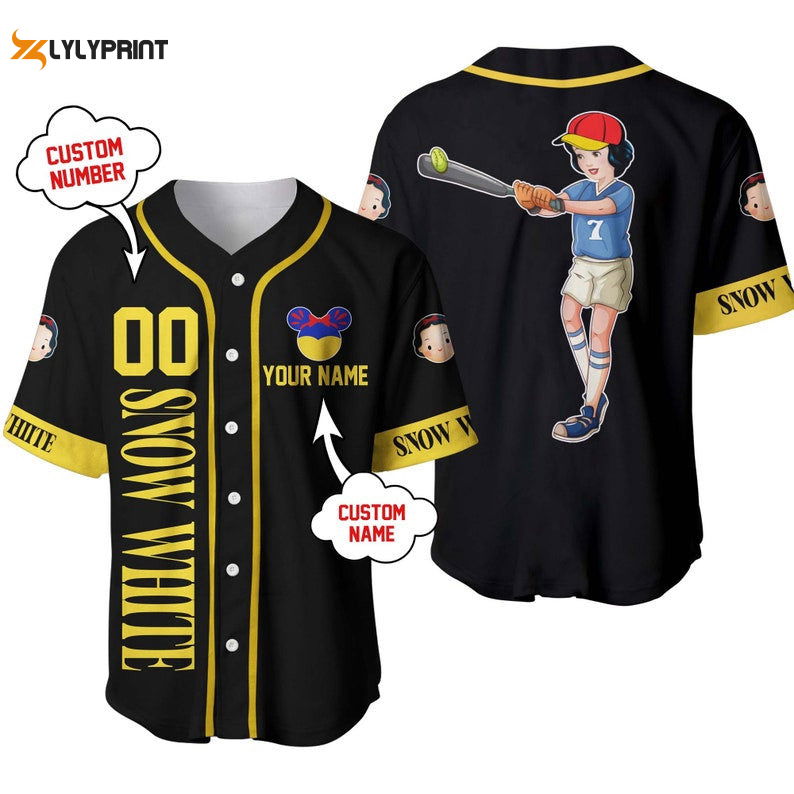 Personalized Snow White Princess Playing Baseball All Over Print Baseball Jersey - lylyprint.com T-Shirts, Hoodie, Sweatshirt