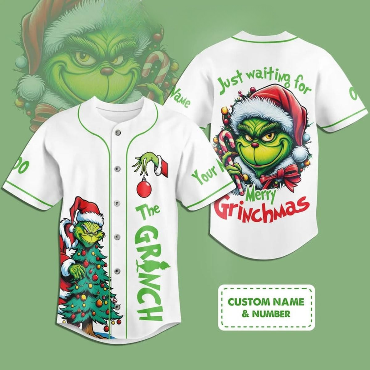 Personalized The Grinch Merry Christmas White Baseball Jersey T-Shirts, Hoodie, Sweatshirt | WearSparks.com