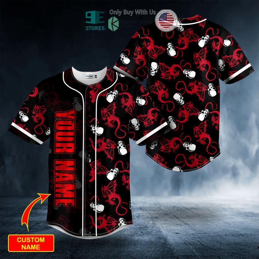 BEST Personalized Tiny Red Dragon N White Skull Custom Baseball Jersey