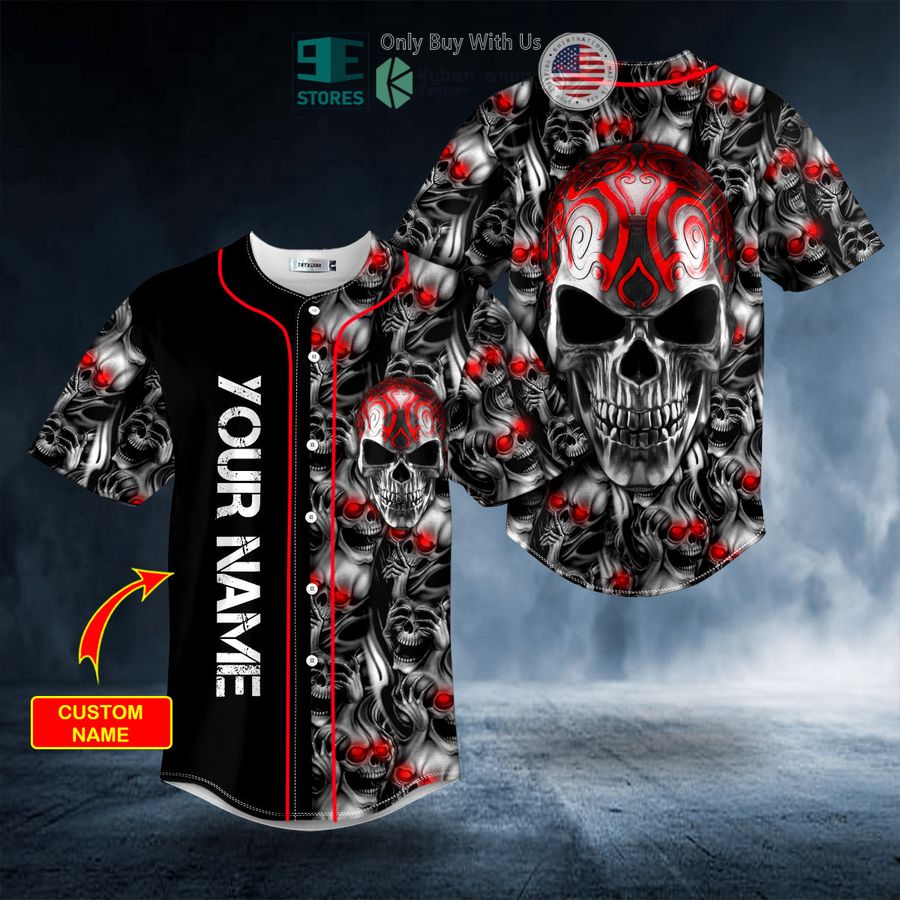 BEST Personalized Tribal Red Tattoos Metal Skull Custom Baseball Shirt
