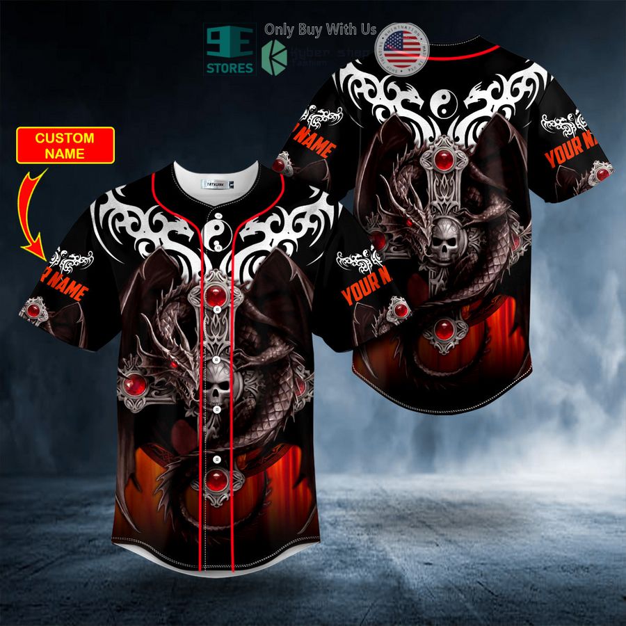BEST Personalized Tribal Tattoos Winged Dragon On The Cross Skull Custom Baseball Shirt