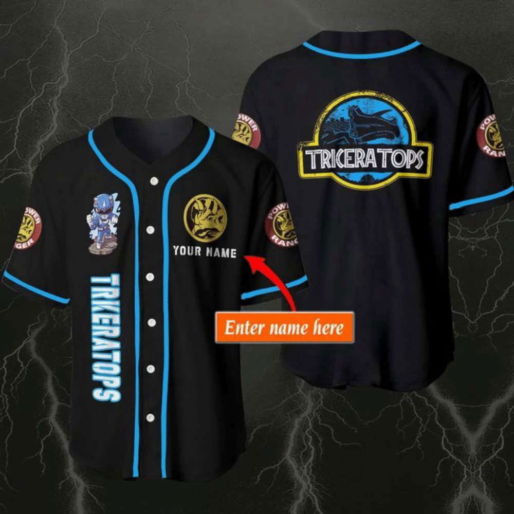 Personalized Triceratops Blue Superman Baseball Jersey - Aopprinter T-Shirts, Hoodie, Sweatshirt | WearSparks.com (Image 2)