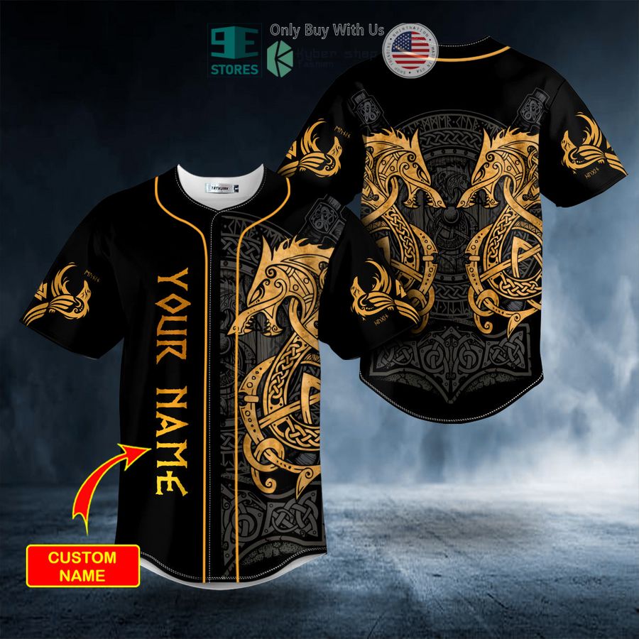 BEST Personalized Twin Dragon Viking Yellow Tattoo Custom Baseball Shirt
