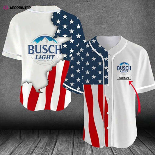 Custom US Flag Busch Light Baseball Jersey – Personalize Your Style!
