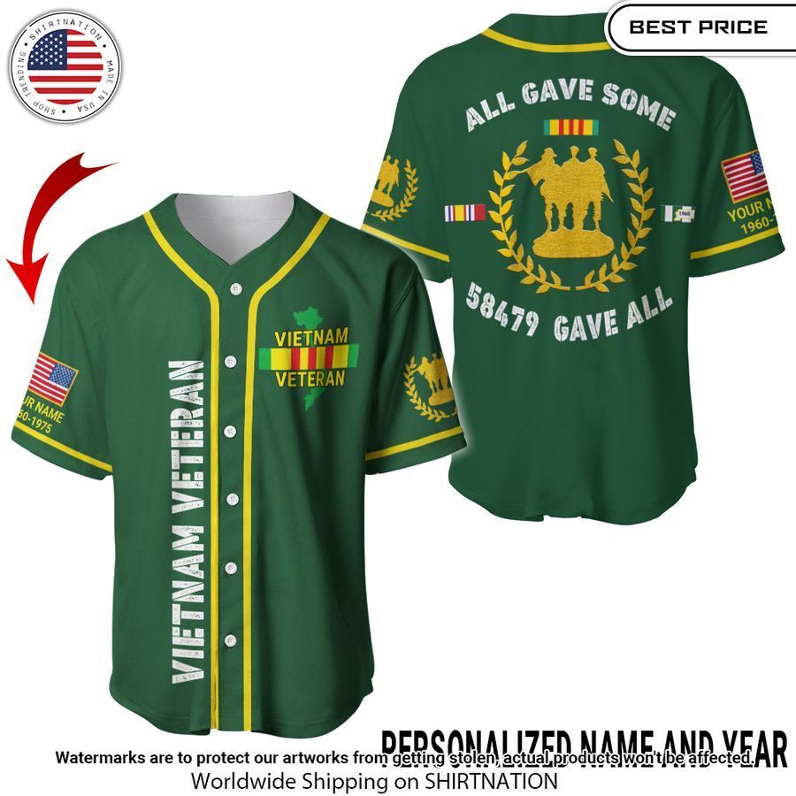 Personalized Vietnam Veteran Baseball Jerseys