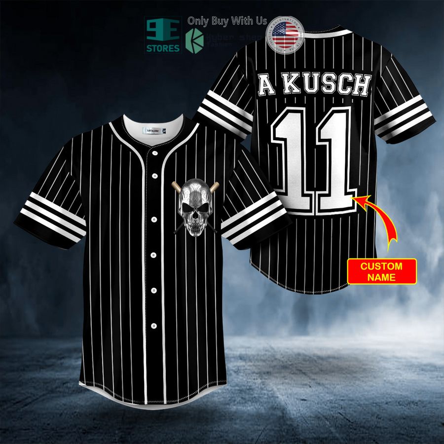 BEST Personalized White Black Stripes No 11 Metal Skull Custom Baseball Shirt