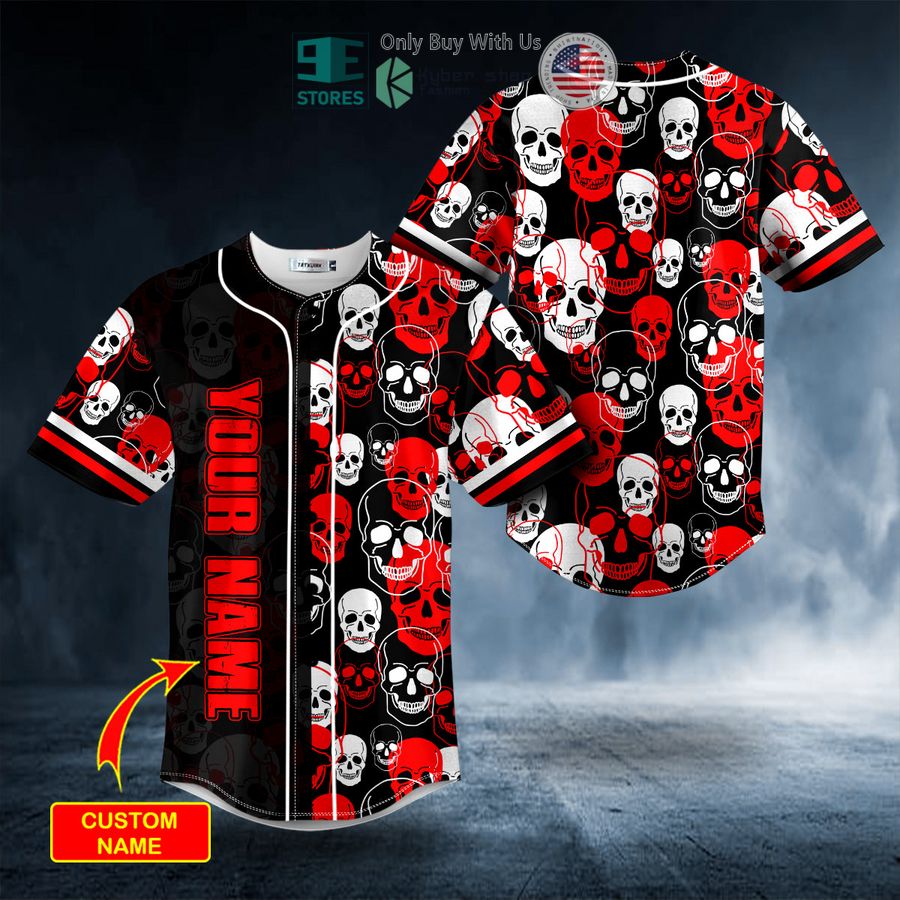 BEST Personalized White Red Ghost Skull Custom Baseball Jersey
