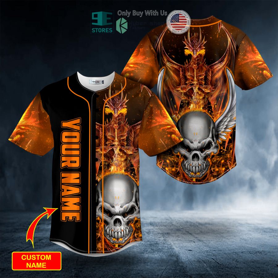 BEST Personalized Winged Dragon N Scary Fire Skull Custom Baseball Jersey