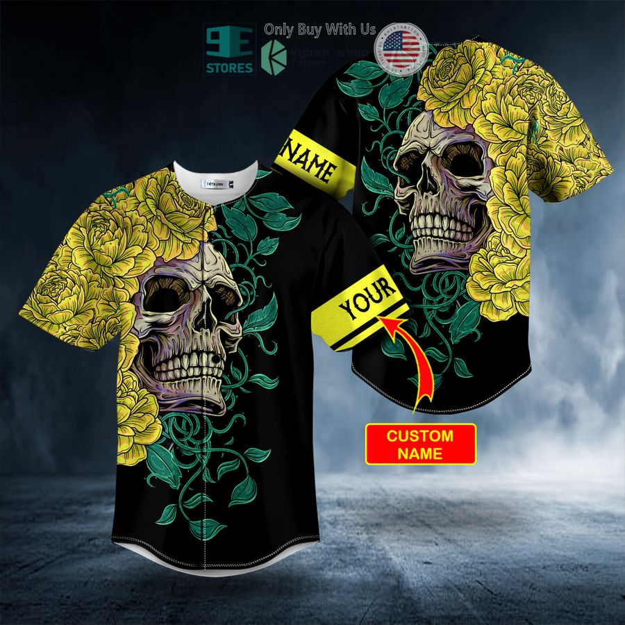 BEST Personalized Yellow Green Floral Sugar Skull Custom Baseball Jersey