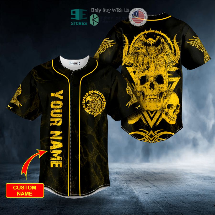 BEST Personalized Yellow Raven Viking Skull Custom Baseball Jersey