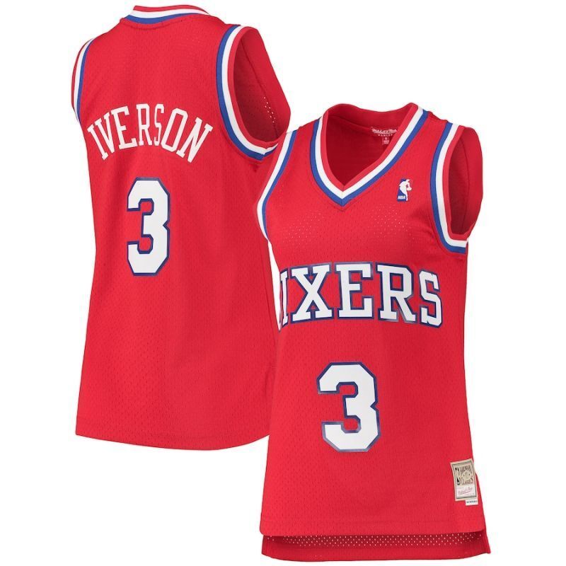 philadelphia 76ers #3 allen iverson mitchell & ness women's 2002-03 hardwood classics swingman jersey - red