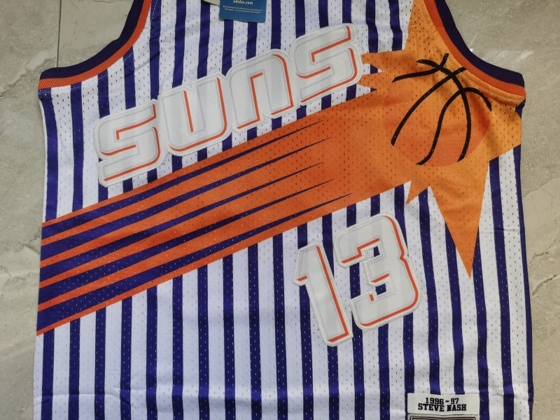 phoenix suns #13 nash throwback jersey white with stripe Style 1