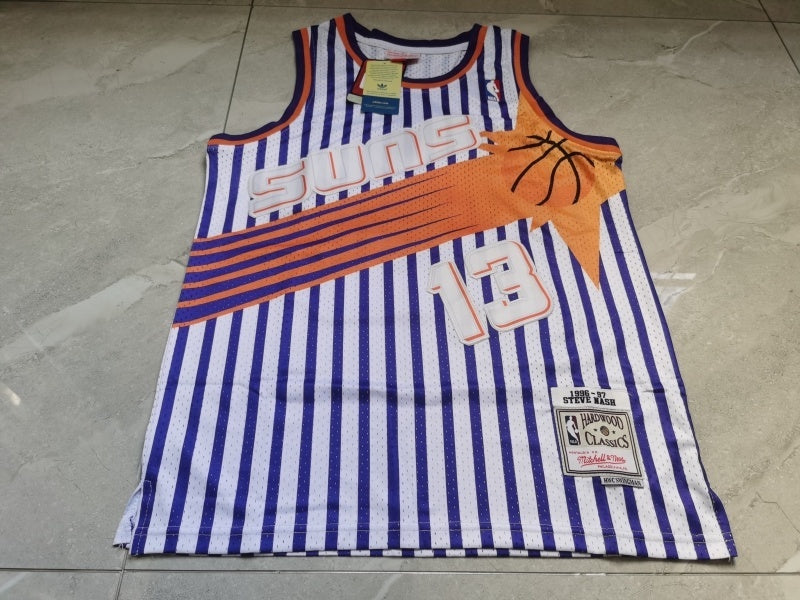 phoenix suns #13 nash throwback jersey white with stripe Style 2