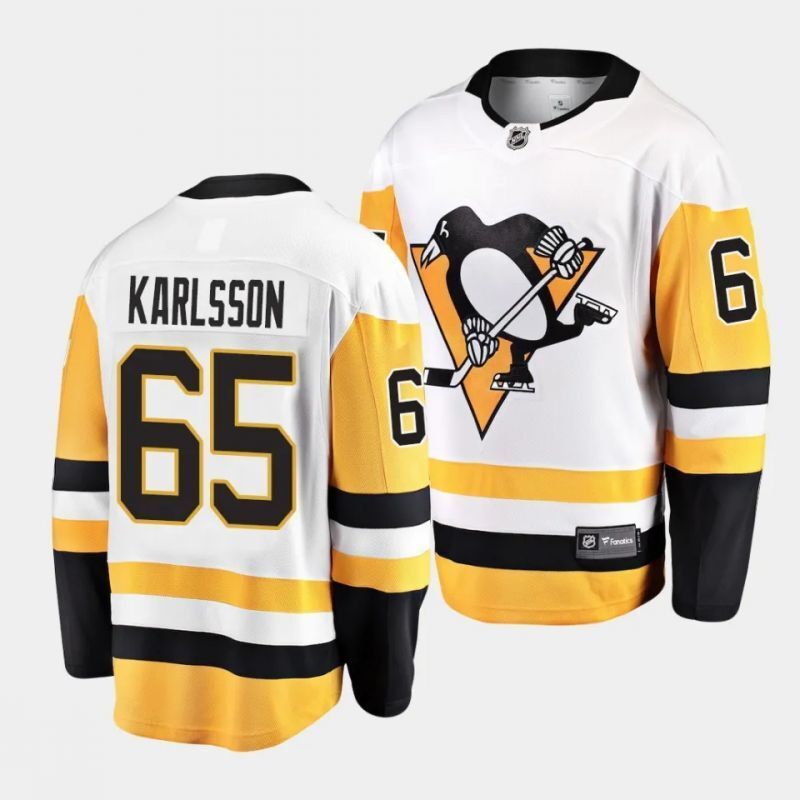 pittsburgh penguins #65 erik karlsson away white breakaway player jersey