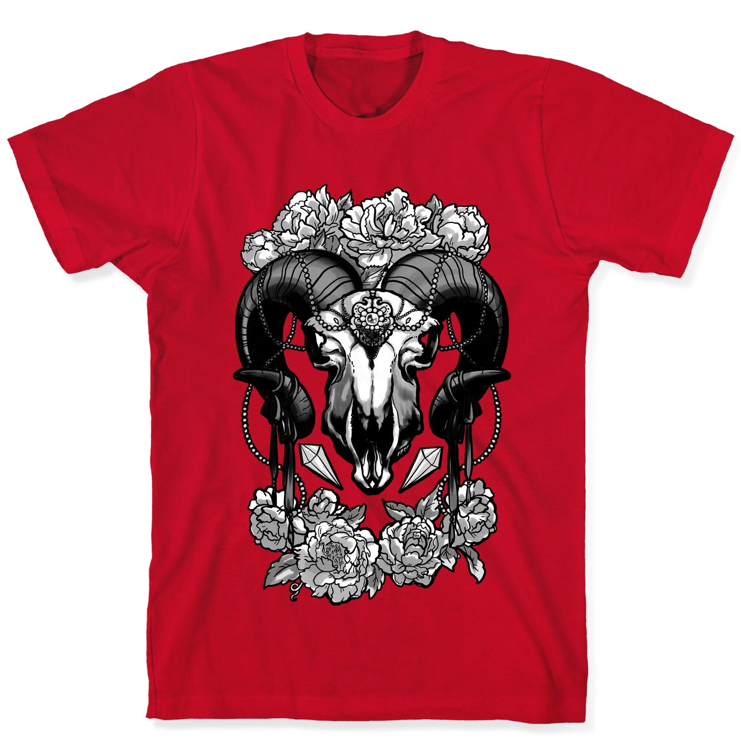 Flowery Ram Skull T-Shirt