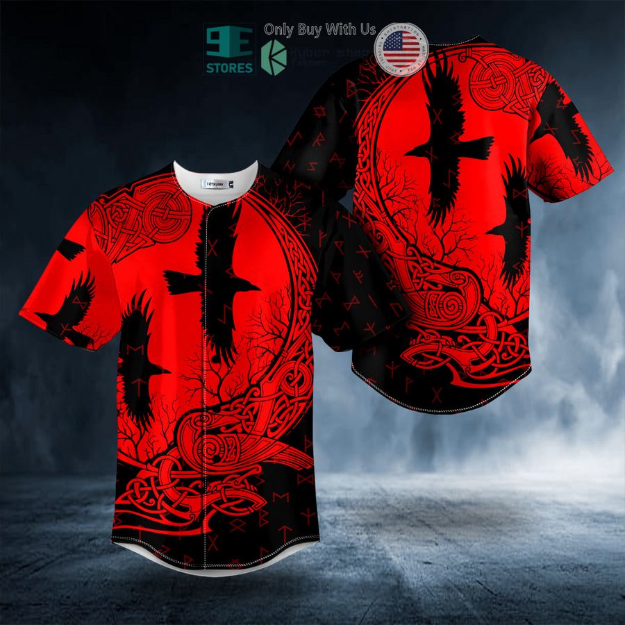 BEST Red Black Ravens Viking Baseball Shirt