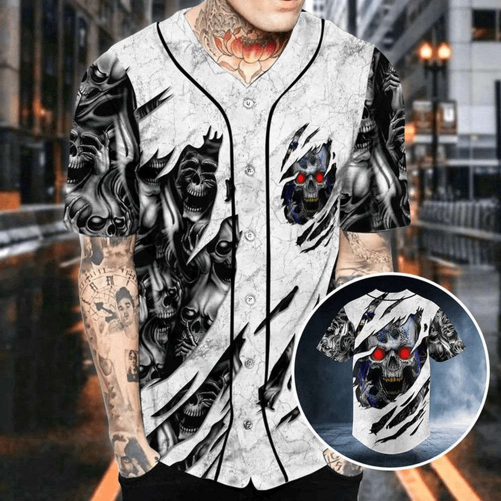 Red Eyes Skull Baseball Jersey For Men Women, Men's Baseball Jersey For Men Women - lylyprint.com T-Shirts,... (Image 4)