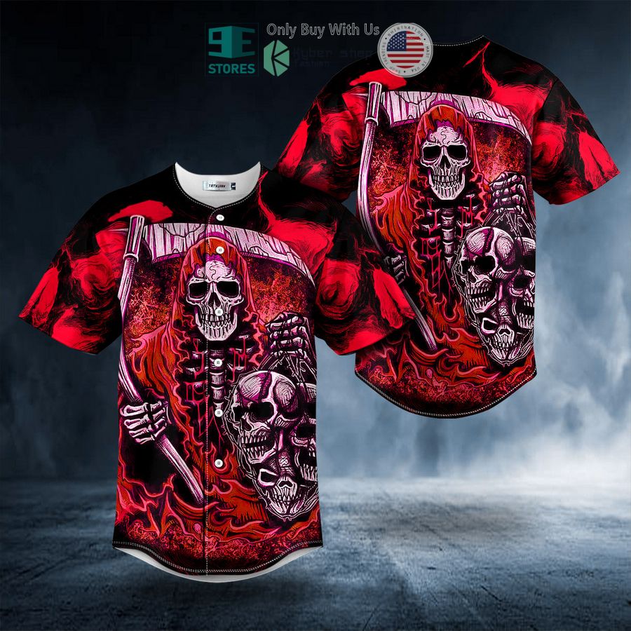 BEST Red Grim Reaper Skull Baseball Jersey