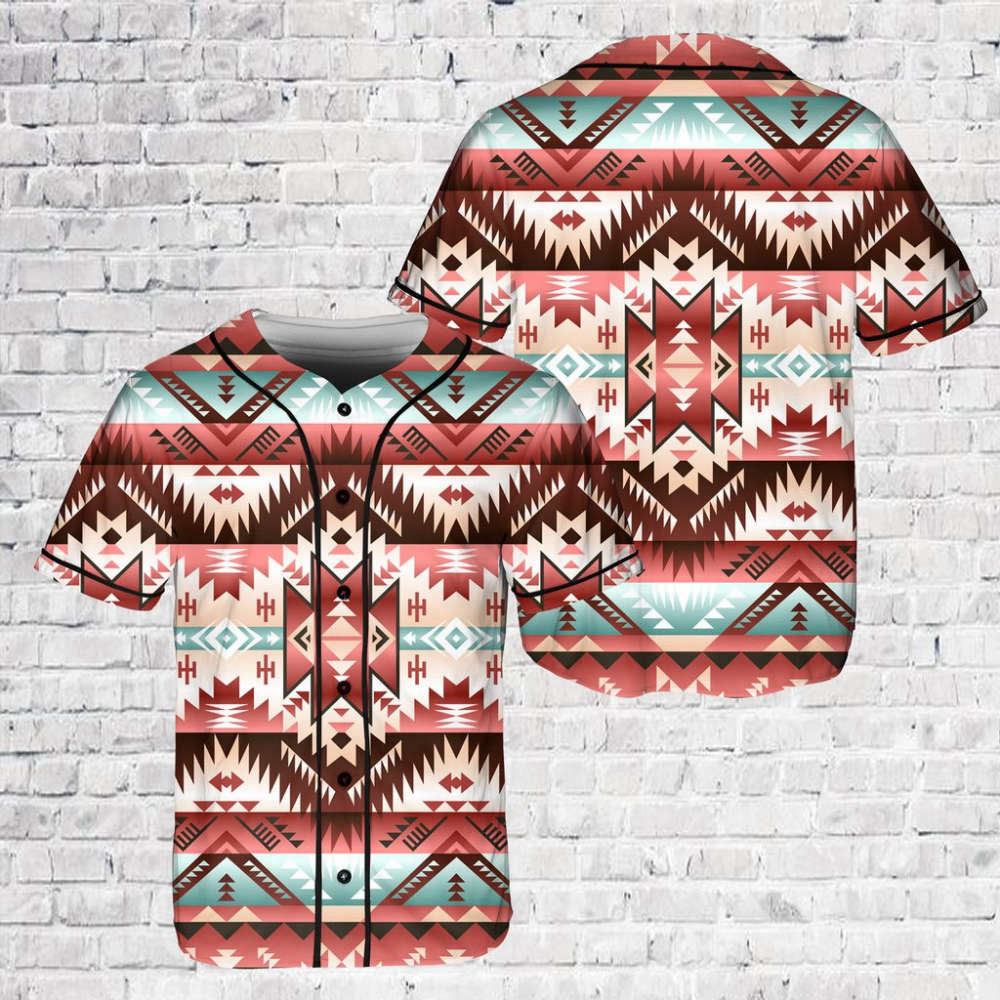 Red Pattern Tribal Native Baseball Jersey