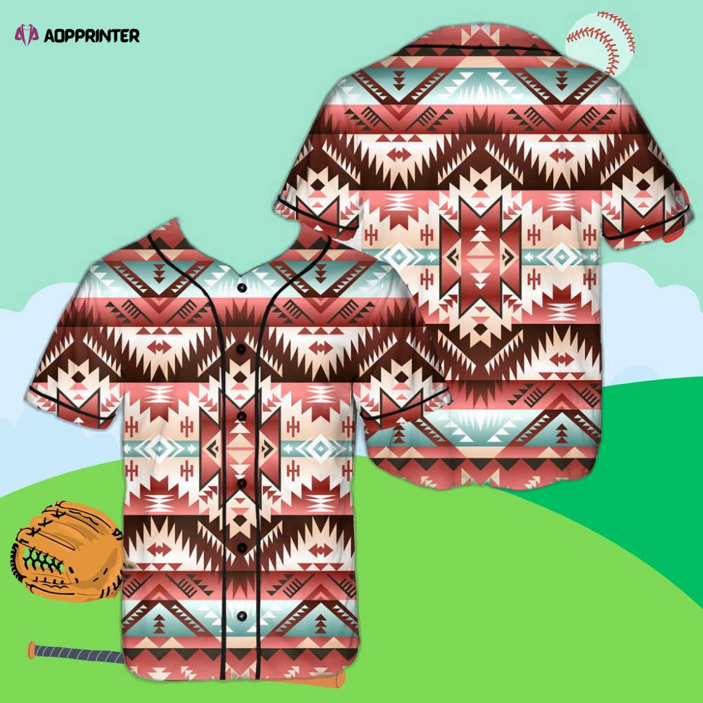 Red Pattern Tribal Native Baseball Jersey