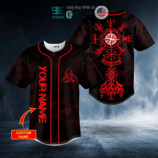 BEST Red Vegvisir Yggdrasill Viking Tattoo Baseball Shirt