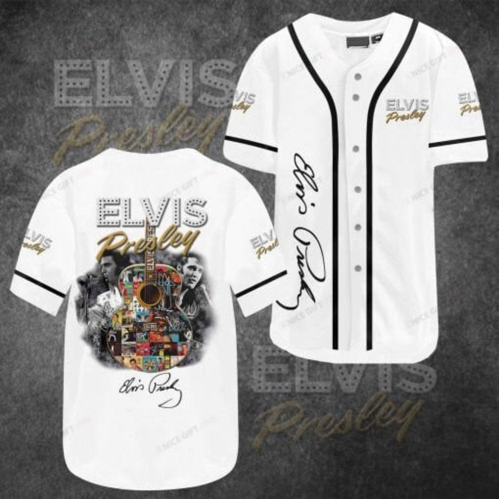 Rock n Roll Icon: Elvis Presley White Printed Black Baseball Jersey