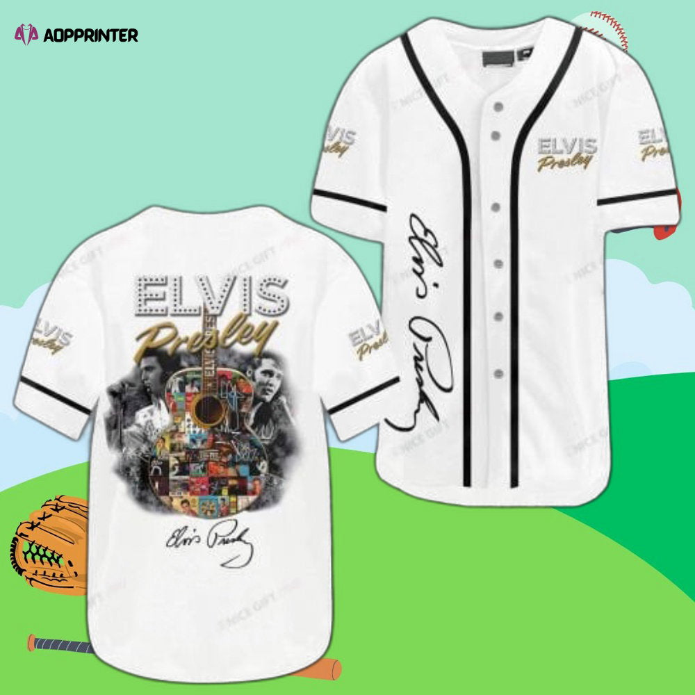 Rock n Roll Icon: Elvis Presley White Printed Black Baseball Jersey