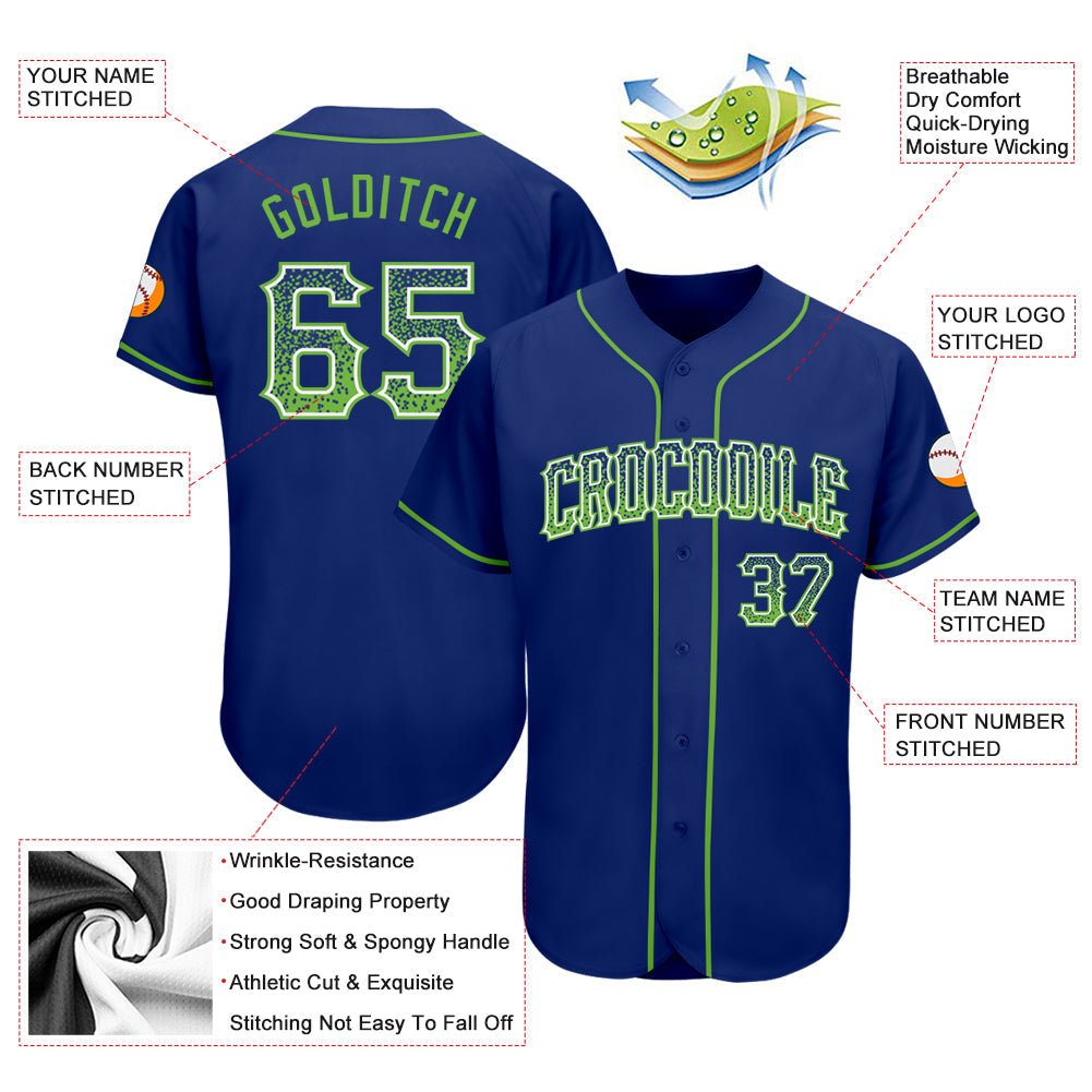 Custom Royal Neon Green-White Authentic Drift Fashion Baseball Jersey