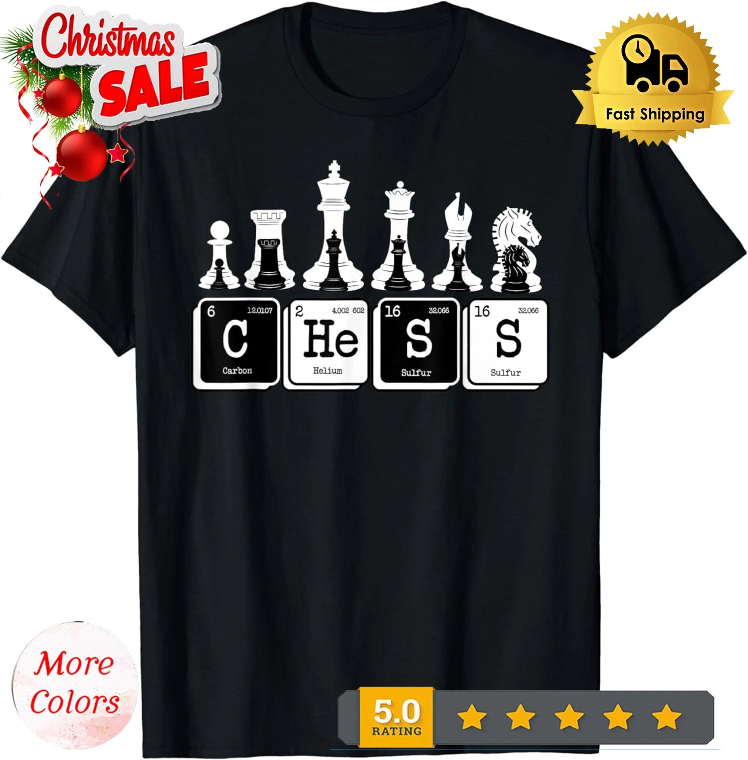 NEW/Funny Chess Set Pieces Periodic Table Board Game Player Gift T-Shirt