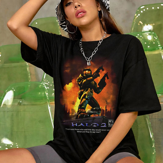 Halo 2 Master Chief T Shirt Retro Bootleg Video Game Graphic Tee Unisex S-5XL