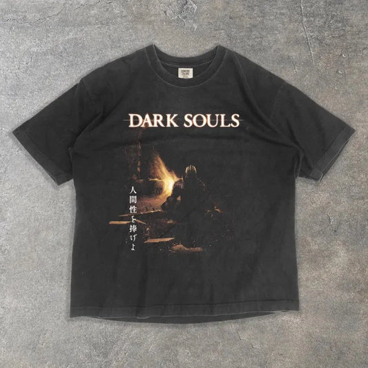 Vintage Washed Gamer Comfort Tee Dark Souls Inspired Gaming Shirt