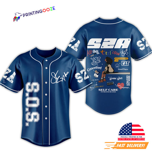 SZA SOS Signature Blue Baseball Jersey