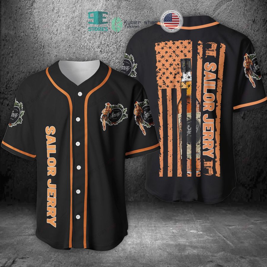 BEST Sailor Jerry United States Flag black orange Baseball Jersey