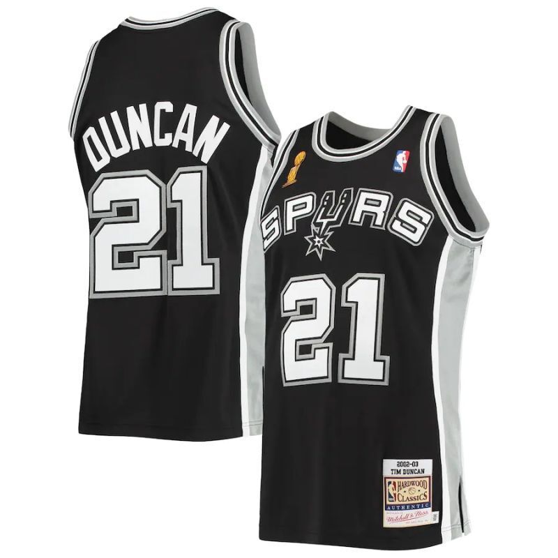 san antonio spurs #21 tim duncan mitchell & ness 2002-03 hardwood classics authentic jersey - black.webp
