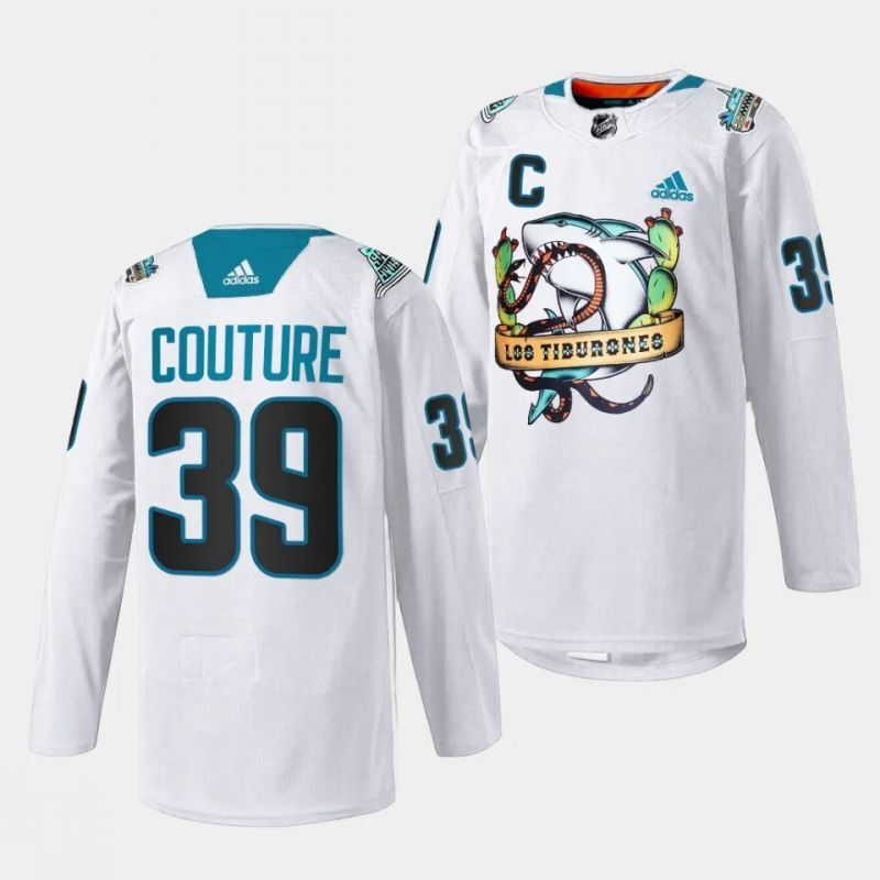san jose sharks #39 logan couture 2023 los tiburones white special jersey