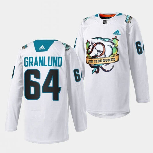 san jose sharks #64 mikael granlund 2023 los tiburones white special jersey