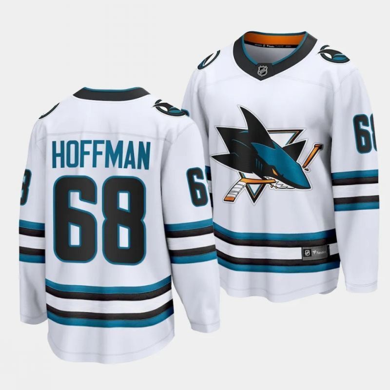 san jose sharks #68 mike hoffman away white premier player jersey