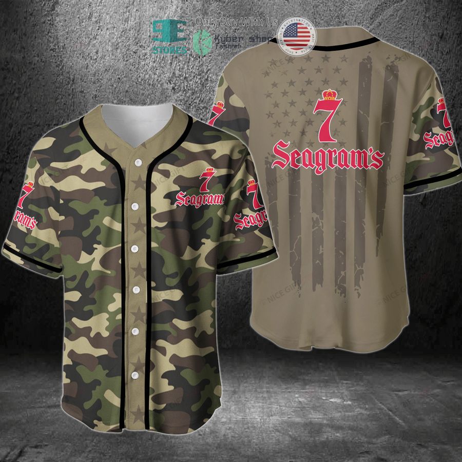 BEST Seagram's United States Flag green camo Baseball Jersey