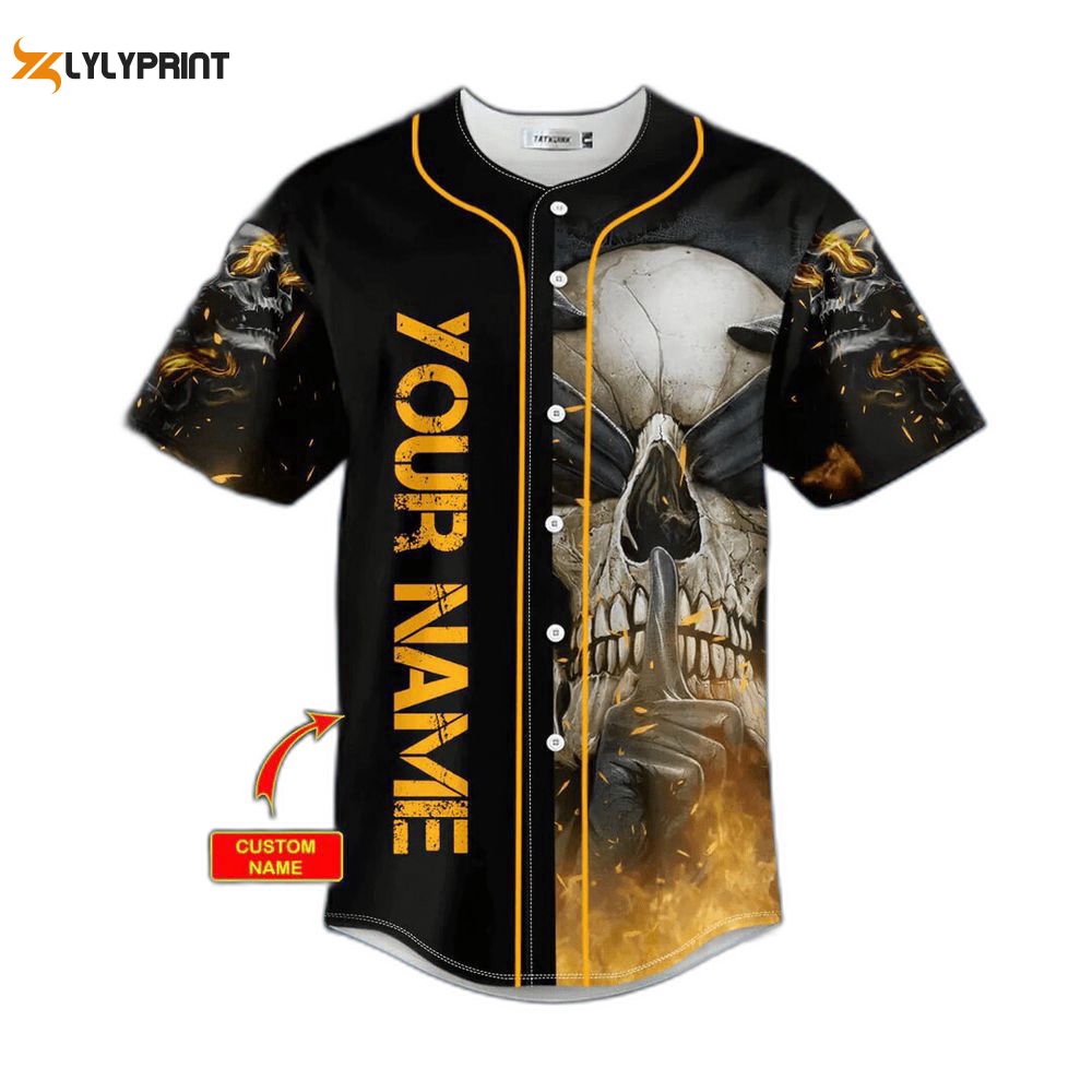 See Hear Speak No Evil Fire Skull Custom Baseball Jersey For Men Women, Skull lovers - lylyprint.com T-Shirts,... (Image 1)