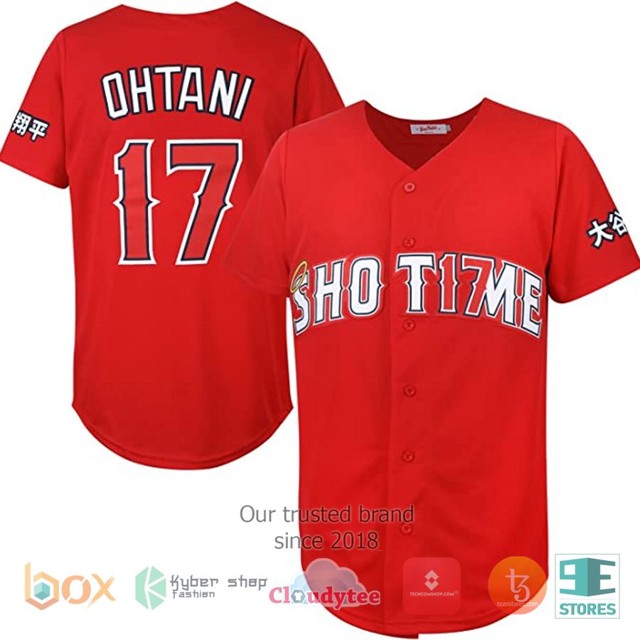BEST Shohei Ohtani 17 red baseball jersey