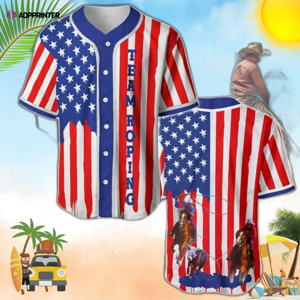 Show Your Patriotism with Team Roping US Flag Stripes Baseball Jersey - Aopprinter T-Shirts, Hoodie, Sweatshirt (Image 1)