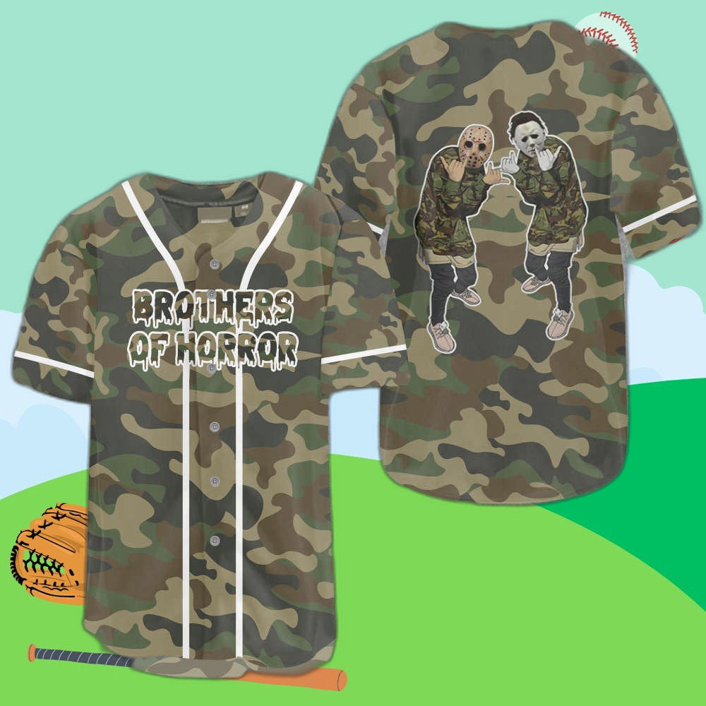 Show Your Style with Brothers of Horror Camo Baseball Jersey – Limited Edition