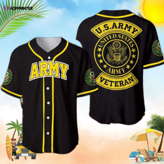 Simple Black Yellow Us Army Baseball Jersey