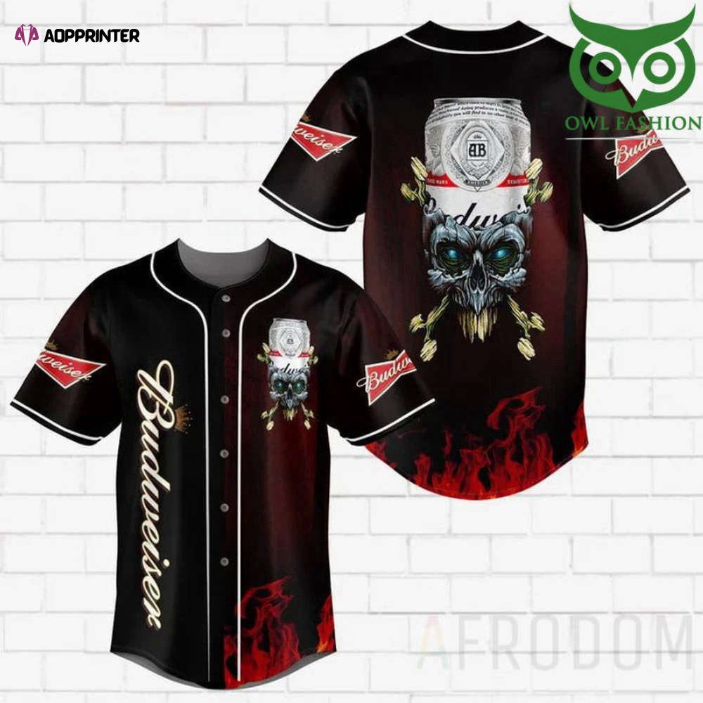 Skull Fire Budweiser Baseball Jersey: Unique Design for Baseball Fanatics